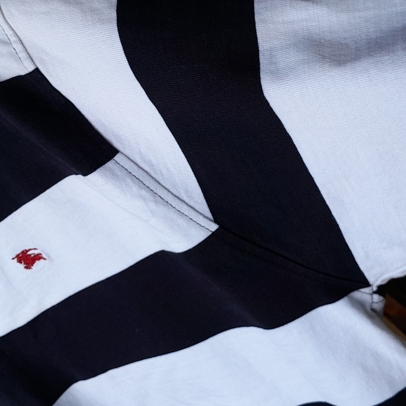 Burberry London Navy Blue Striped Rugby Long Sleeve Polo Embroidered! - Picture 6 of 7
